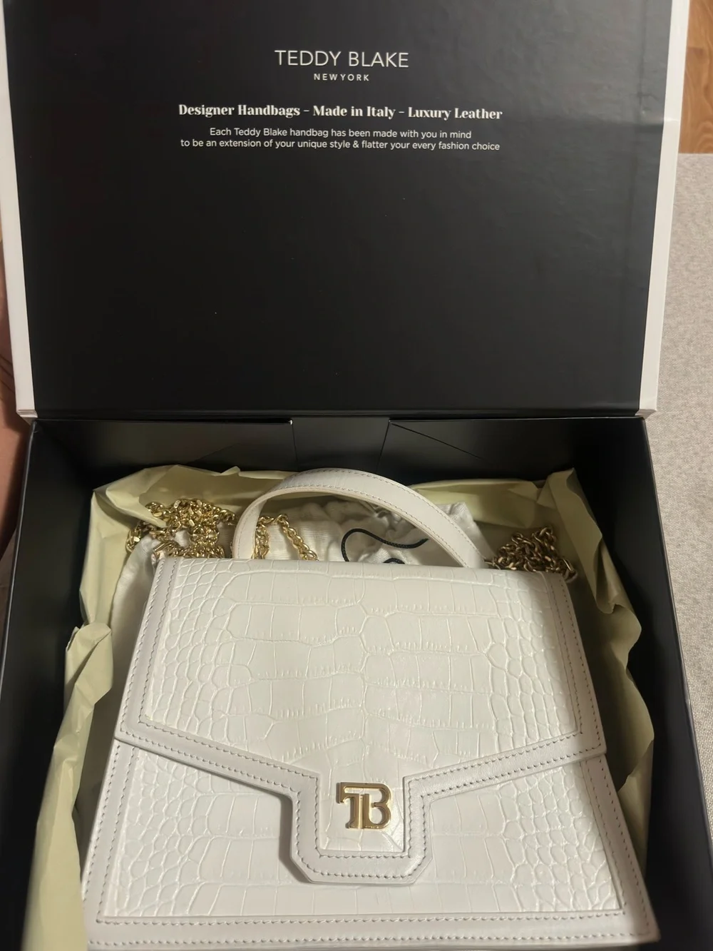 Teddy Blake White Croc-Embossed Top-Handle Satchel (Teddy Blake Sophia) - Picture 1 of 8